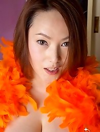 Monster tits Asian milf posing in red lingerie