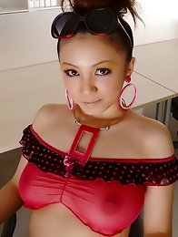 Busty and sexy Japanese av idol Meguru Kosaka strips naked and shows her amazing body