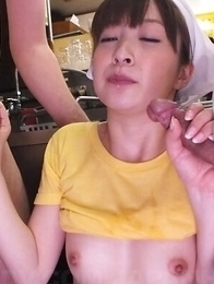 Mimi Asuka gets cock after cock in mouth and cum on face and boobs.